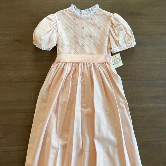 New Mela Wilson Pink Linen Embroidered Lace Formal Dress Satin Ribbons - Picture 1 of 6
